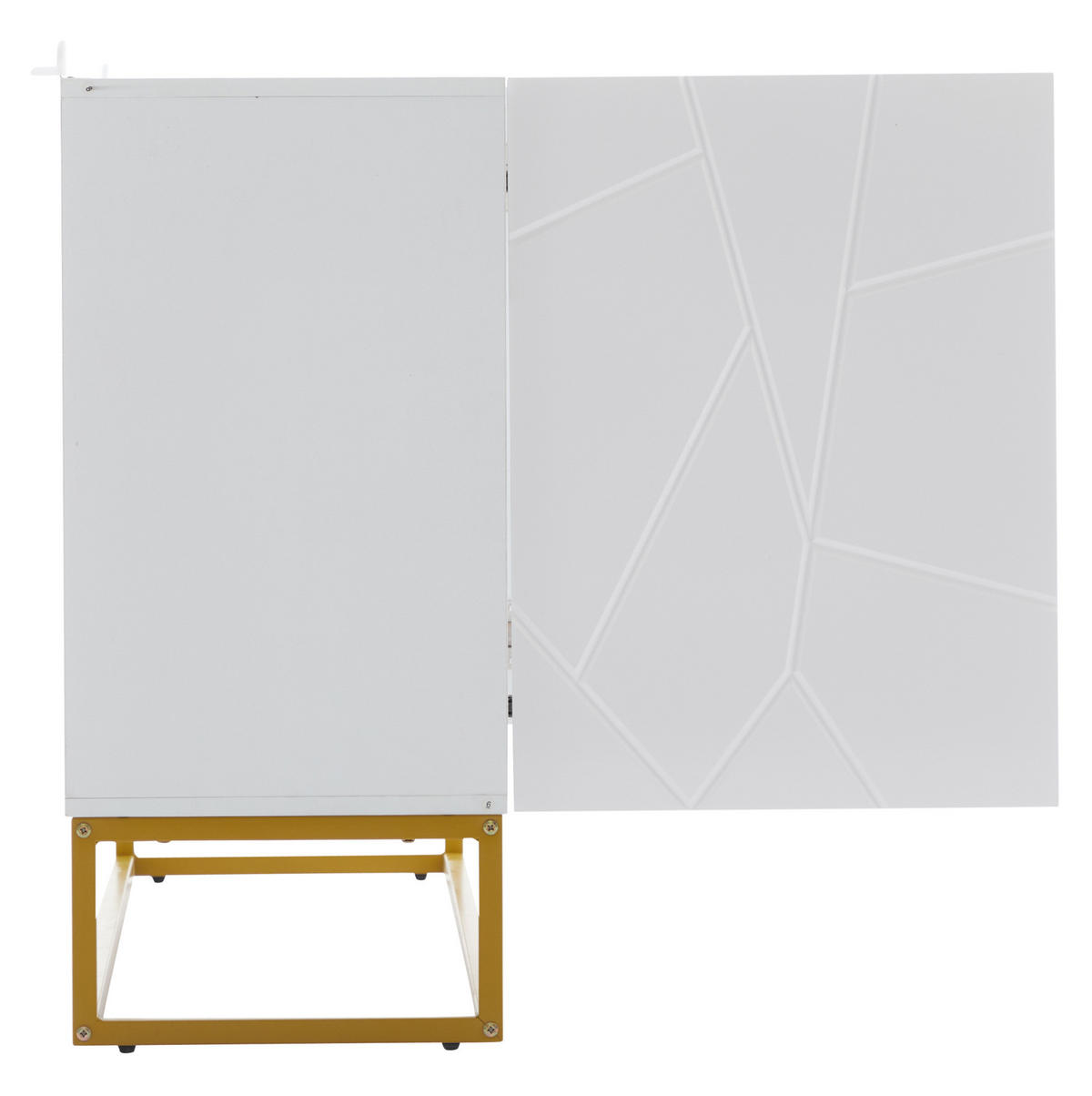 ANRICHTE 130/38/76 cm in Weiß/Gold mit Hochglanzfront und 3 Türen - Weiß, Holzwerkstoff (130/76/35cm) - Flora Grace