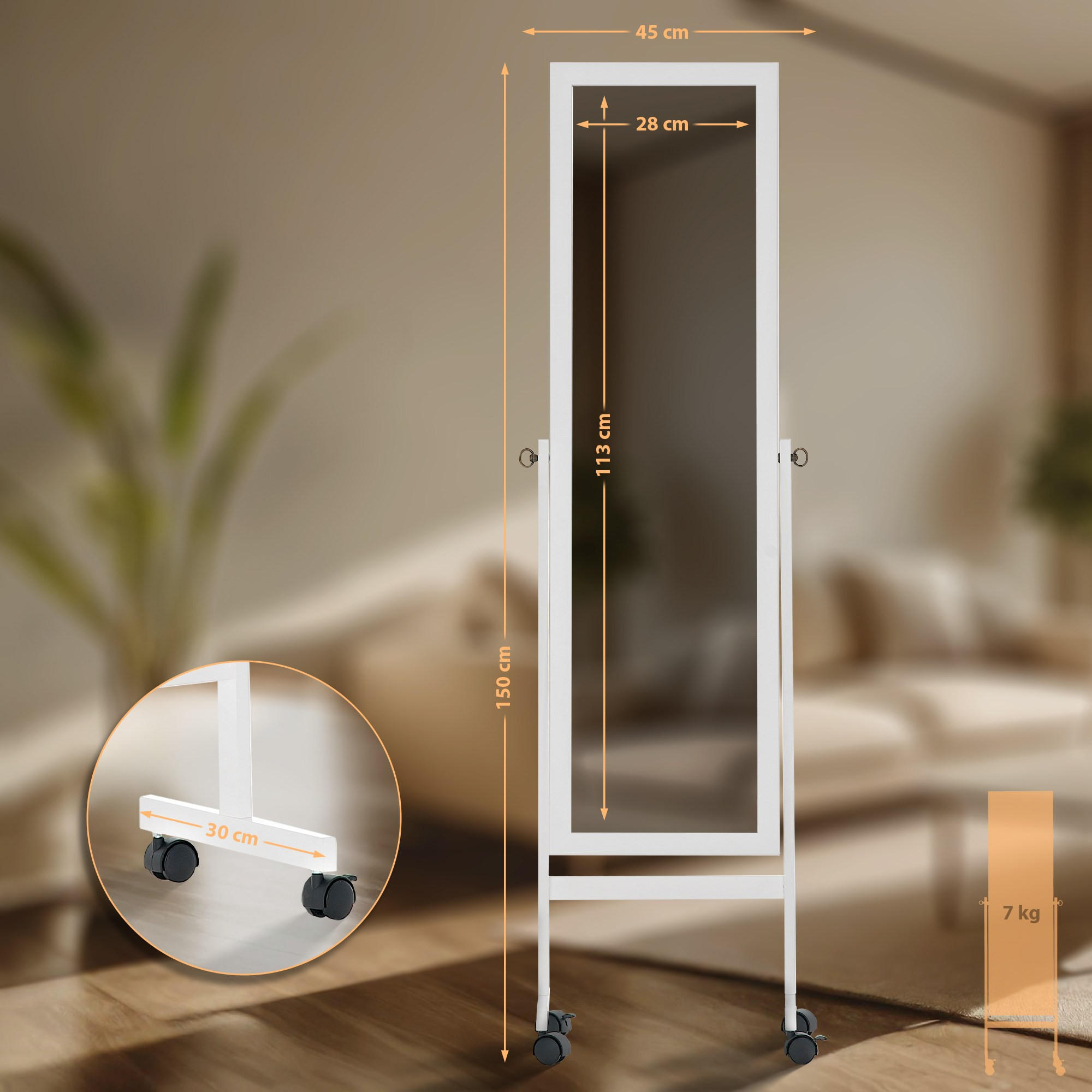 Thumbnail - CLP Standspiegel, Weiß, Holz, 45x150x30 cm, Spiegel, Standspiegel