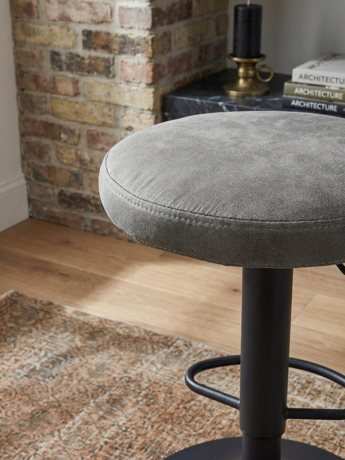 BARHOCKER Höhenverstellbar Eisen Samt Drehbar CAMPANIA, Grau 40x40x79 cm - Schwarz/Grau, Textil/Metall (40/79/40cm) - KADIMA DESIGN