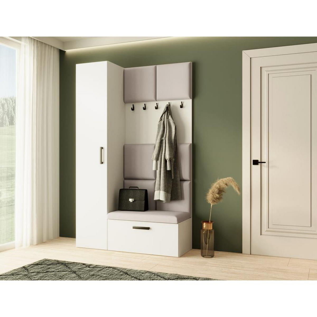 GARDEROBE Margaret I+IV 121/203/43 mit gepolsterten Paneelen - Beige/Schwarz, Holzwerkstoff/Kunststoff (121/203/43cm) - Beautysofa