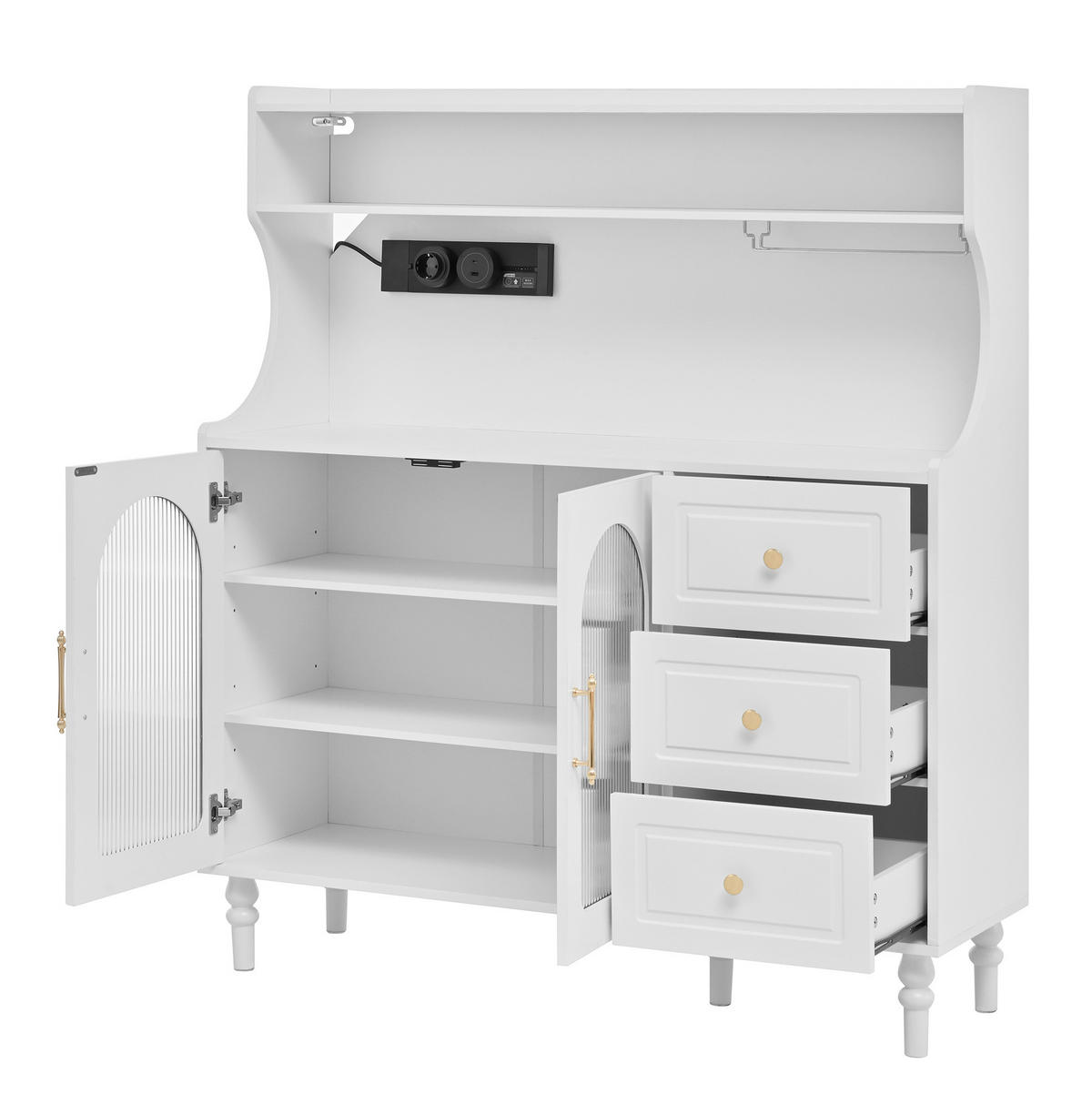 BUFFET 120/40/138,5 cm aus MDF mit Steckdose, USB-C und Glashalter Weiß - Weiß, Holzwerkstoff (120/138.5/40cm) - Modenvie
