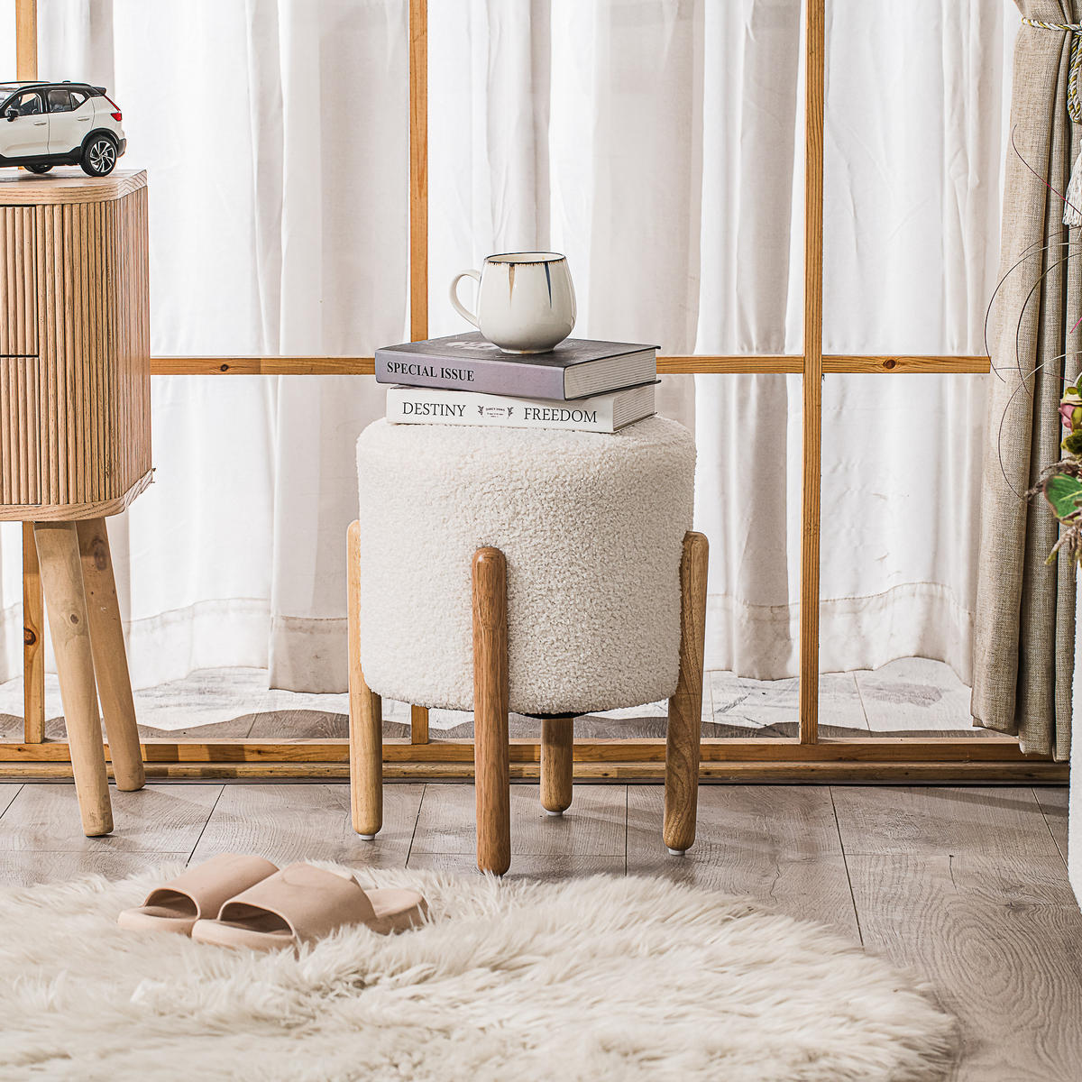 HOCKER Wolle Weiß - Weiß, Textil (33.5/40/33.5cm) - Nordlys