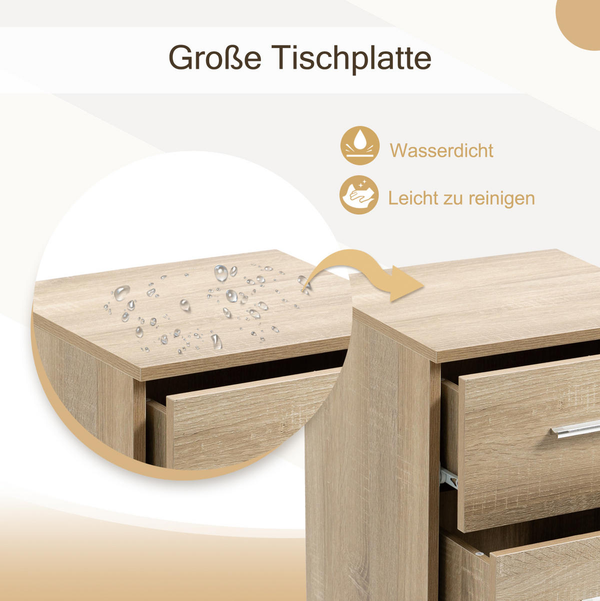 NACHTTISCH-SET aus Spanplatte 37,6x35,2x65,5 cm Natur mit 3 Schubladen und Metallgriffen, 2er-Set - Naturfarben, Holzwerkstoff (37.6/65.5/35.2cm) - Modfu