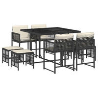 GARTEN-ESSGRUPPE 9-TLG.Mit Kissen Schwarz Poly Rattan - Creme/Schwarz, Kunststoff - vidaXL