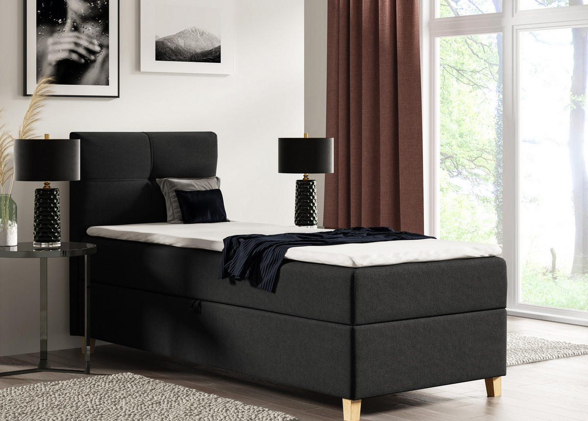 BOXBETT Candy Mini - 100x200 - schwarz (Soro 100, Chenille) - Beige/Schwarz, Holz/Holzwerkstoff (100/200cm) - Sofnet