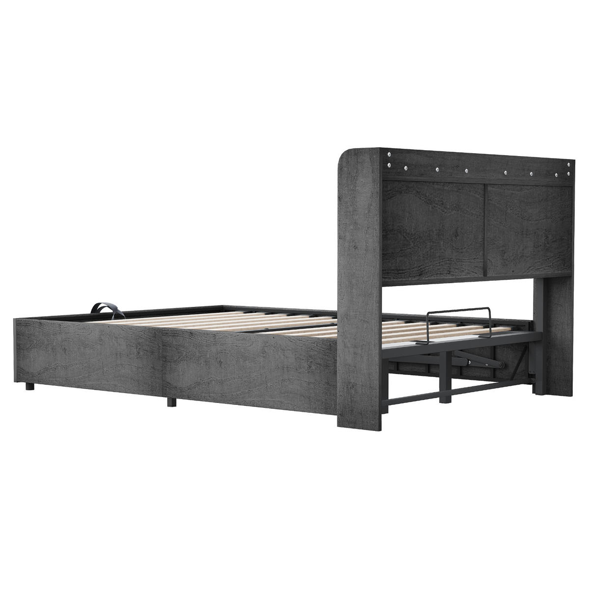 POLSTERBETT 180/200 cm Grau mit Stauraum, Ausgestattet mit USB und Tape-C-Steckdose - Grau, Holz (180/200cm) - Oxeza
