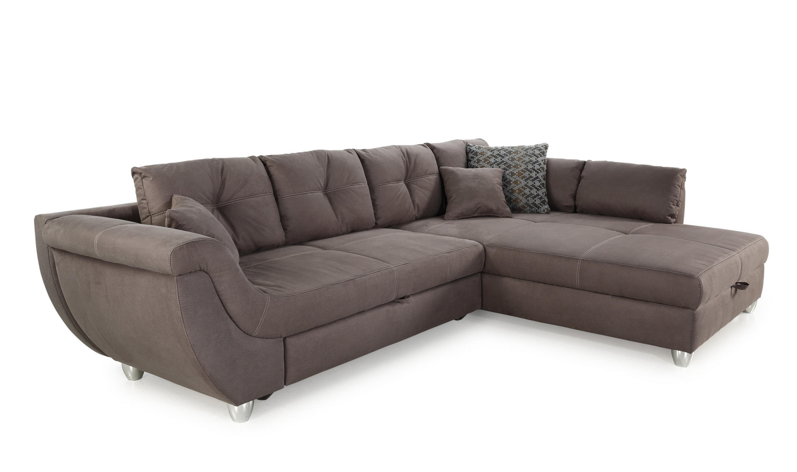 ECKSOFA mit Schlaffunktion und großem Bettkasten, seitenverkehrt montierbar B330/T207/H90 cm, Liegefl. 153x270 cm, Mikrofaser Braun / 15231 - Chromfarben/Braun, Kunststoff/Textil (330/207cm) - luma-home