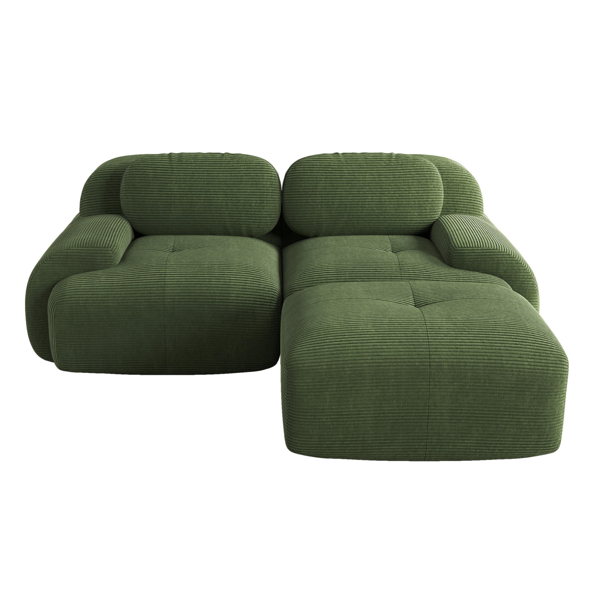 ECKSOFA modular rahmenlos mit geschwungenen Armlehnen und Cordbezug, Grün - Grün, Textil (208/178cm) - Redom
