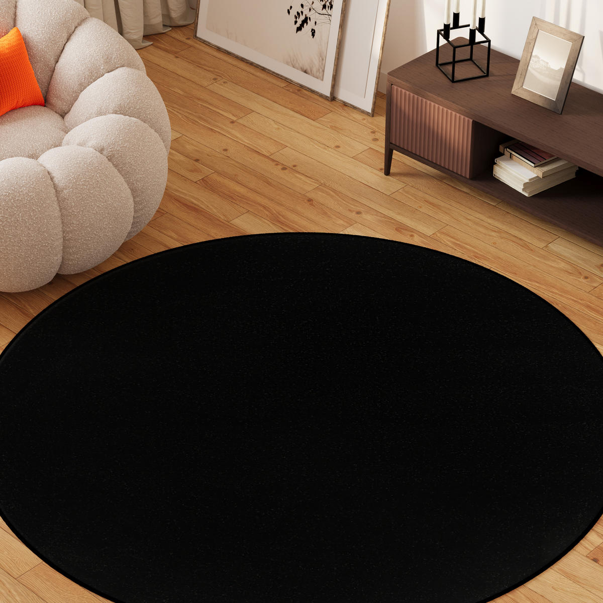 TEPPICH MONO Rund Outdoor Schwarz 100/100 cm - Schwarz, Textil (100/100cm) - Tapiso