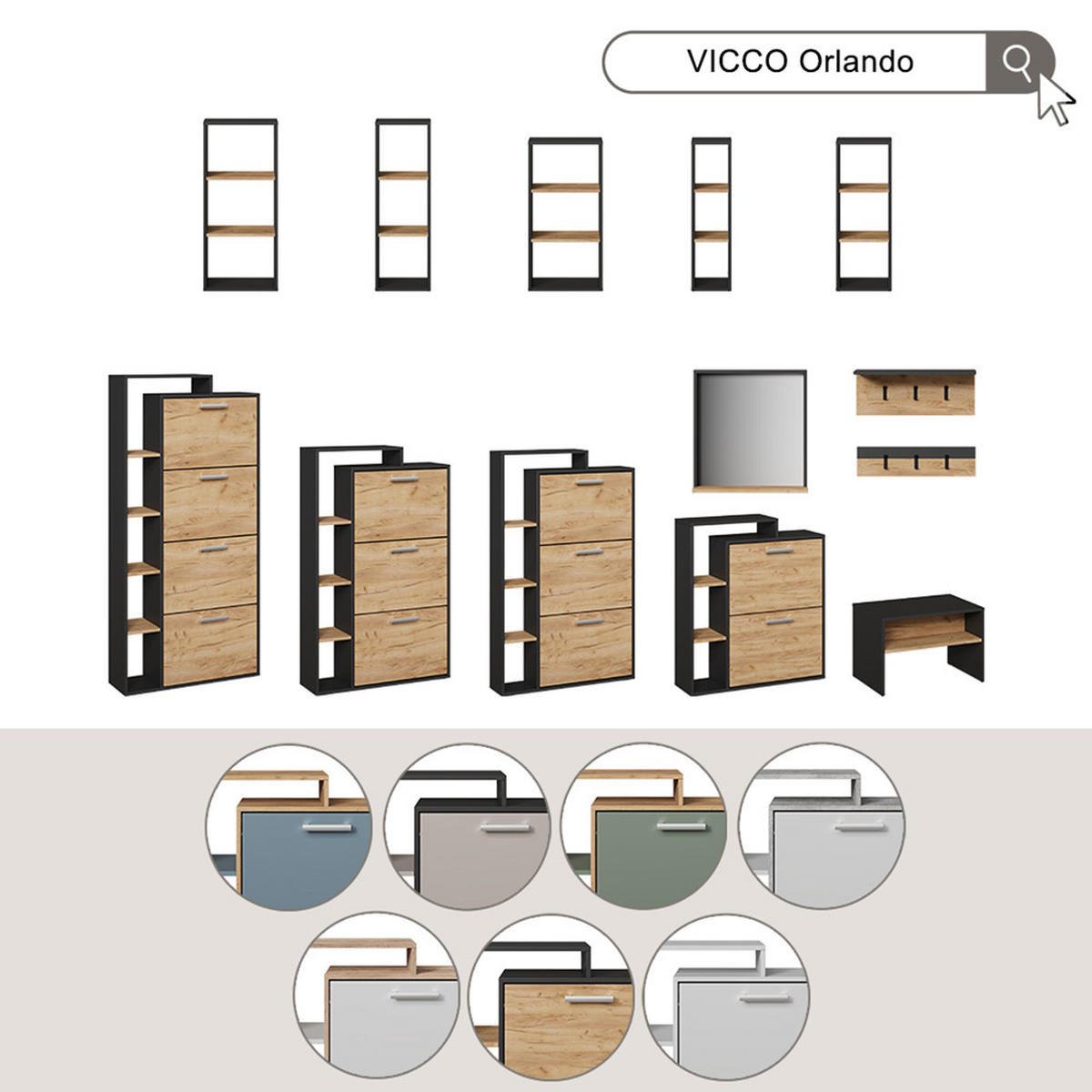 SCHUHKIPPER Orlando Weiß/Sonoma 80 x 128.3 cm mit 3 Klappfächern - Weiß/Sonoma Eiche, Holzwerkstoff (80/128.3/18.2cm) - Vicco
