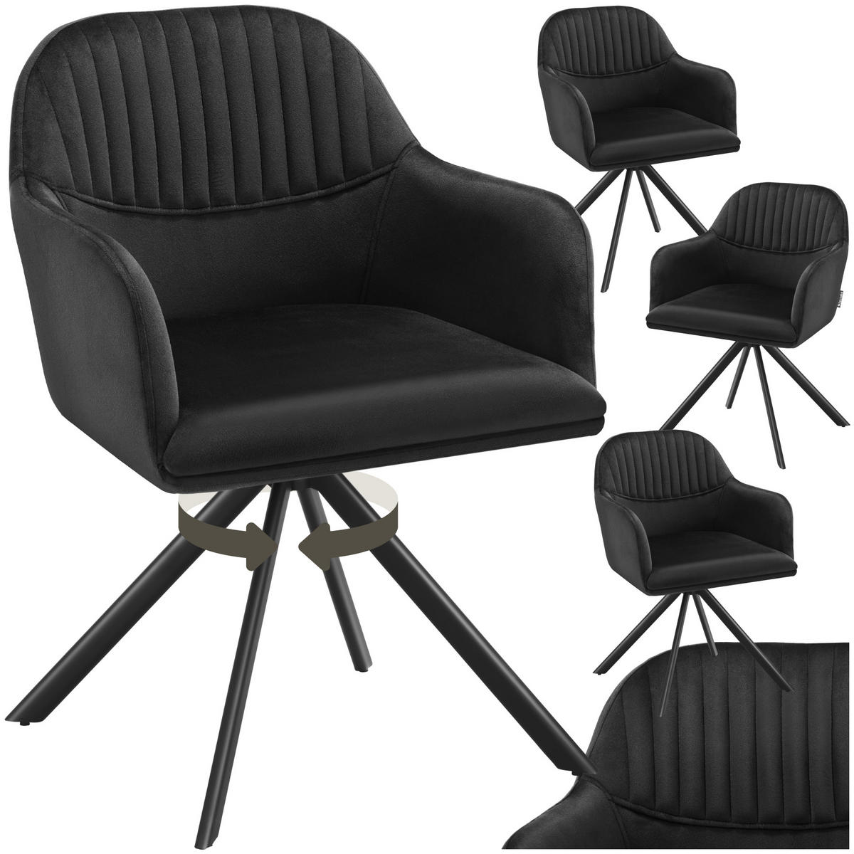 DREHSTUHL 4er Set Lona 56 x 59 x 81 cm schwarz/schwarz - Schwarz, Textil (56/81/59cm) - tectake