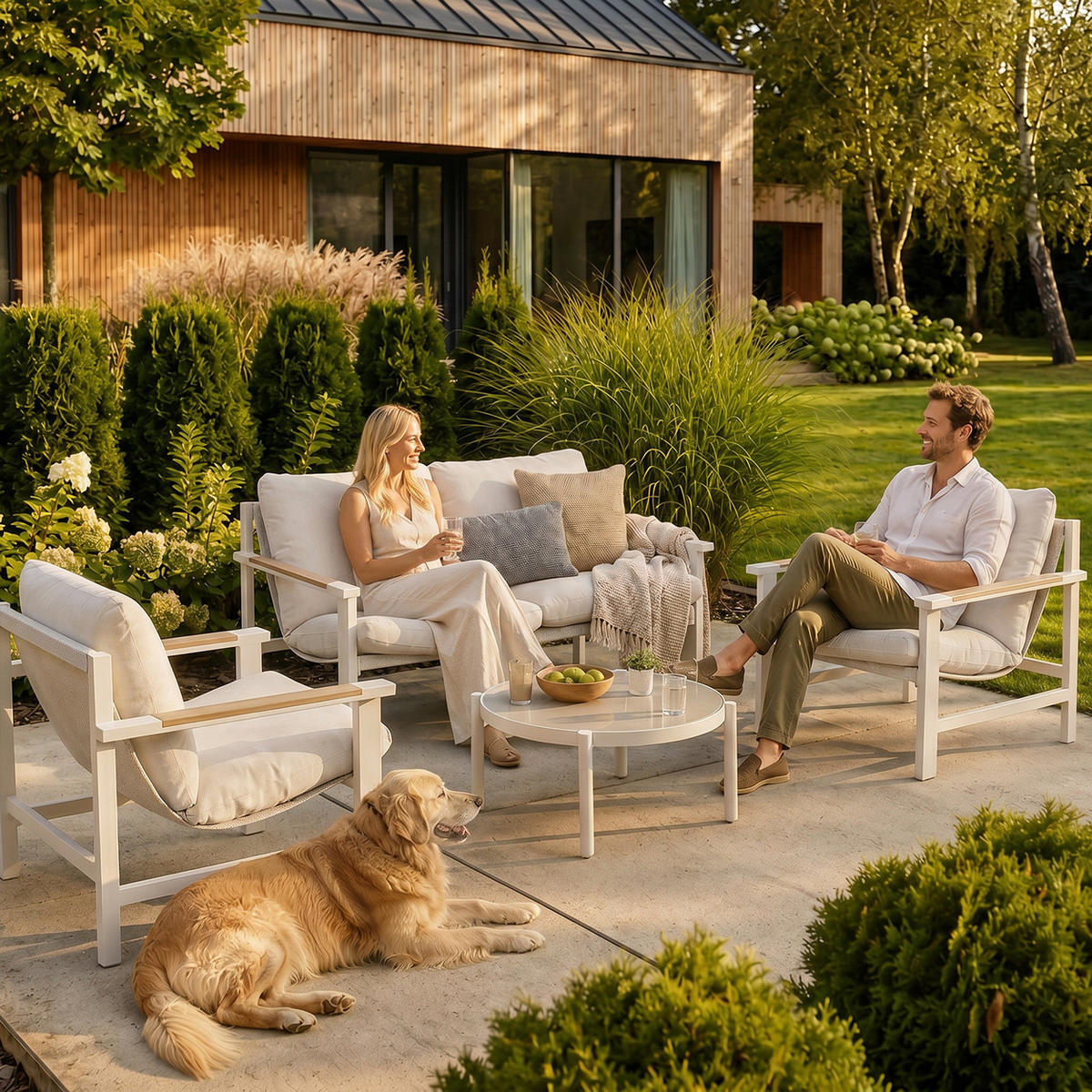 ZAHRADNÍ SESTAVA Aspen, kovová, 2 křesla + 2místná pohovka + konferenční stolek, béžová - béžová, kov - Beautysofa