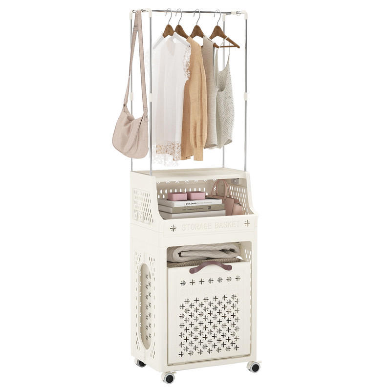 KLEIDERSTÄNDER auf Rollen beige - Beige, Kunststoff (40/136/29.5cm) - COSTWAY