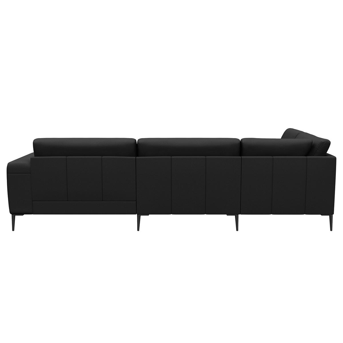 ECKSOFA mit Ottomane - Schwarz, Leder/Metall (290/203cm) - home24