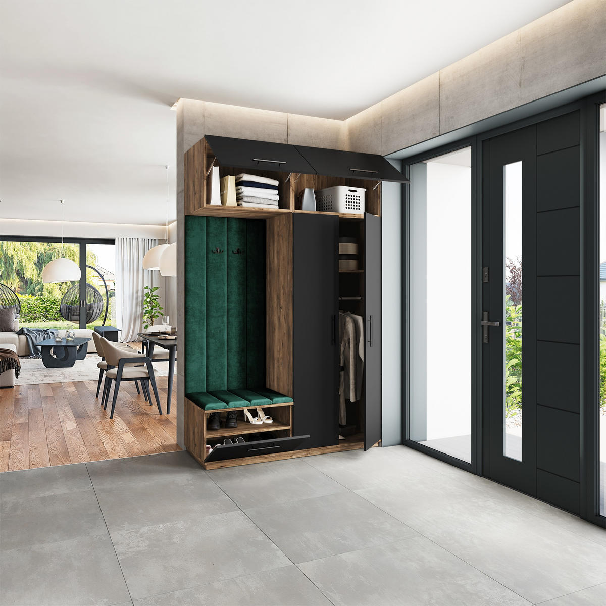 GARDEROBENSCHRANK REMA 150/240/60 cm Modern Garderobe-Set Eiche Lefkas - Eichefarben/Schwarz, Holzwerkstoff (150/240/60cm) - MASSENO