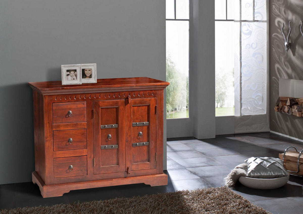 KOMMODE Akazie 106x50x85 nougat lackiert OXFORD #408 - Dunkelbraun, Holz (106/85/50cm) - Massivmoebel24