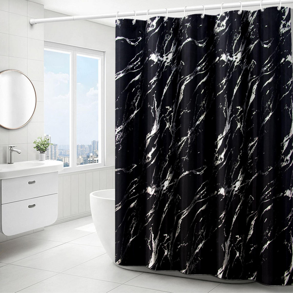 DUSCHVORHANG Marmor Muster Grau Luxus schlicht leicht Badezimmer - Grau, Textil (180/180cm) - MCBOSON