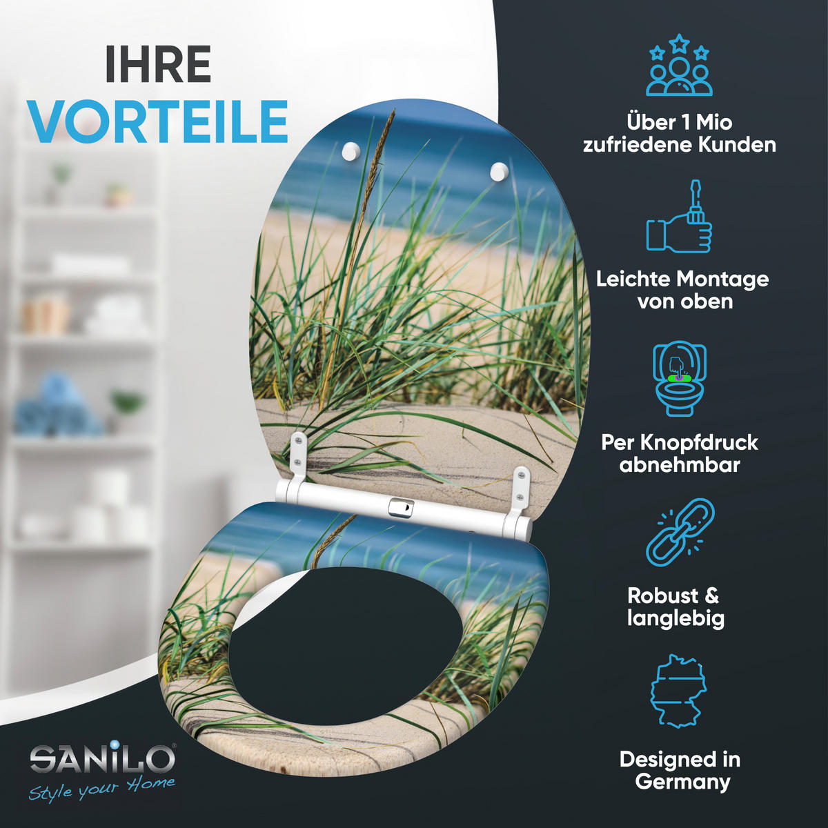 WC-SITZ mit Absenkautomatik & Top Fix Dunetide - Grün, Holzwerkstoff (37.7/5/48cm) - Sanilo