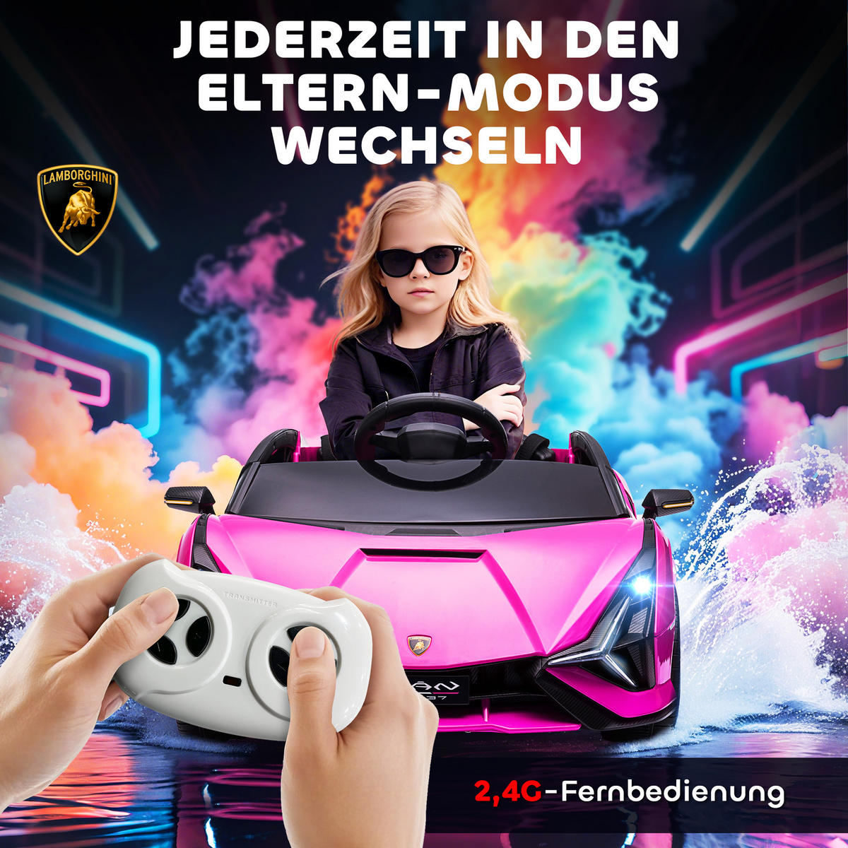 KINDER-ELEKTROAUTO DE-06136 Lamborghini lizenziert mit Fernsteuerung Rosa - Pink, Kunststoff/Metall (108/62/40cm) - ComfortXL