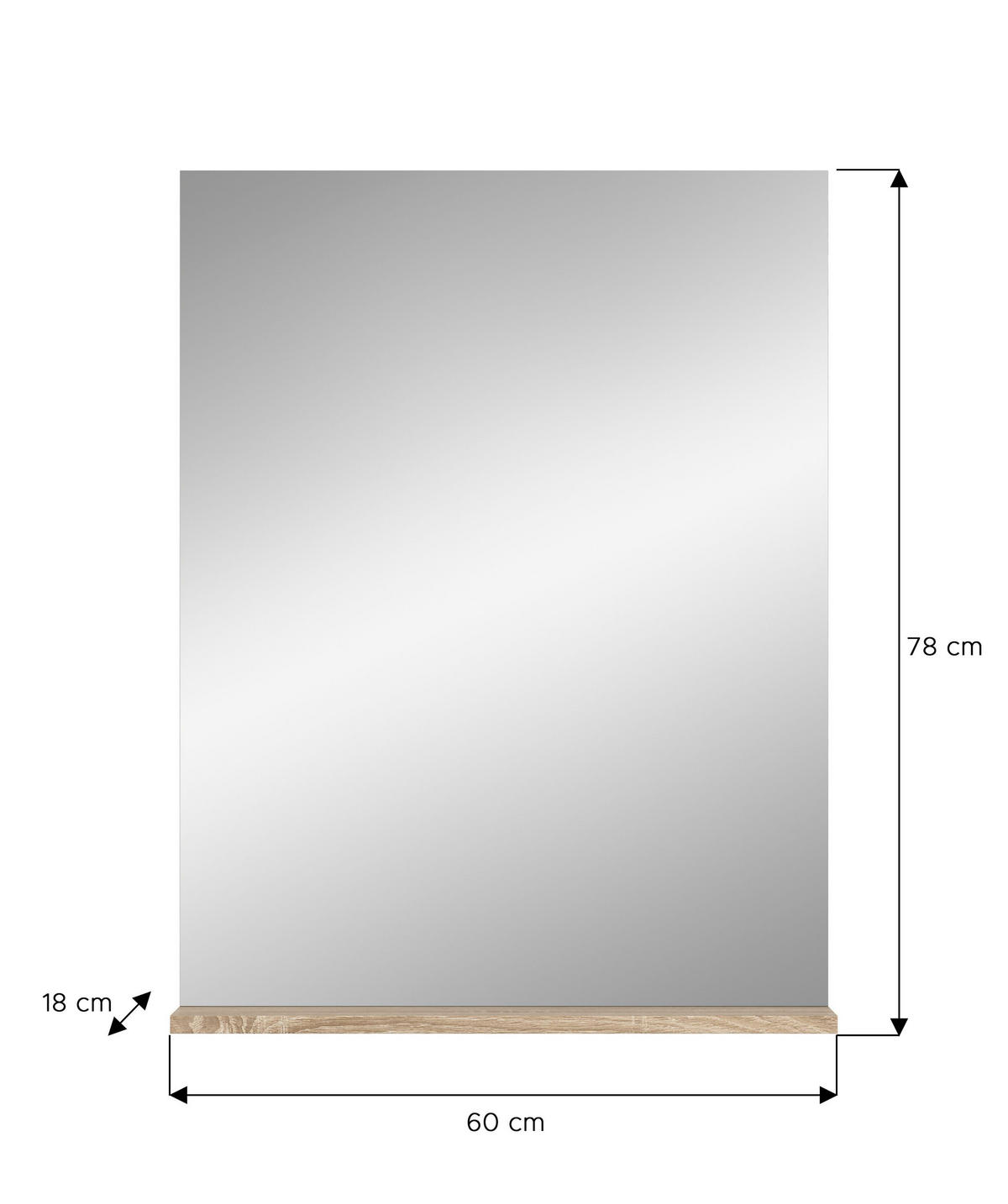 SPIEGEL Lambada Bad in Sonoma Eiche hell und weiß hochglanz B/H/T: 60x79x18 cm - Sonoma Eiche, Glas (60/79/18cm)
