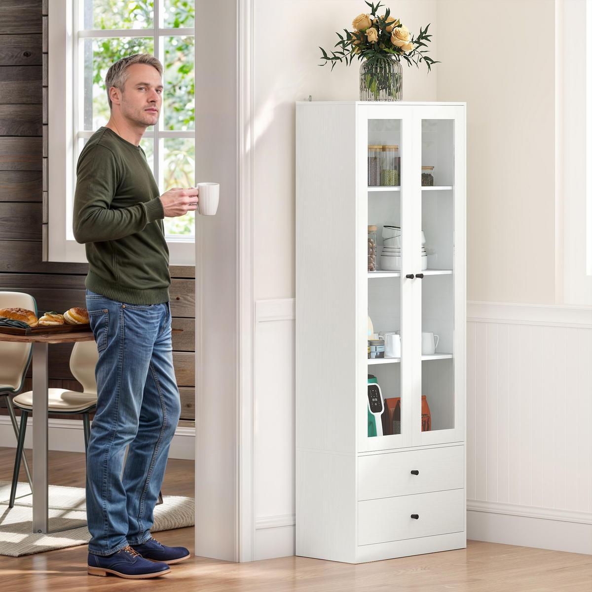 HIGHBOARD DE-11171 2 Schubladen Weiß - Weiß, Holzwerkstoff (30/164/59cm) - ComfortXL