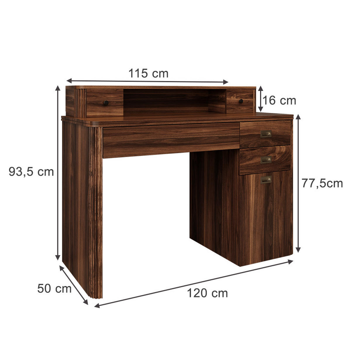 SCHMINKTISCH Neria Eiche rustikal 120 cm ohne Spiegel - Wildeiche, Holzwerkstoff (120/93.5/50cm) - Vicco
