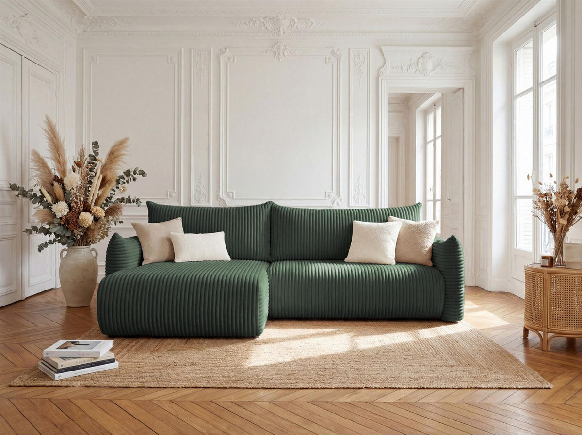 ECKSOFA Mailand Mit Schlaffunktion - Grün, Holzwerkstoff/Textil (154/260cm) - Fun Möbel