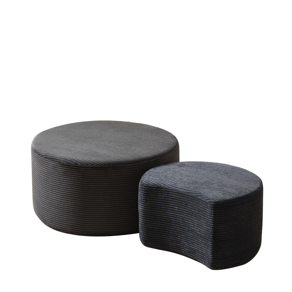 COUCHTISCH-SET 2-teilig gepolstert und rund - Schwarz, Textil (81/127/40cm)