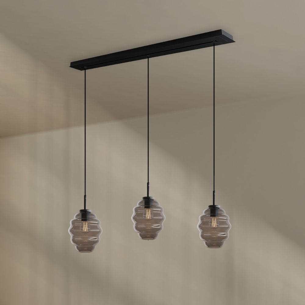HÄNGELEUCHTE Echos 3-flammig Rauch Ø 18cm - Anthrazit/Schwarz, Glas (18/18/20cm) - s.luce