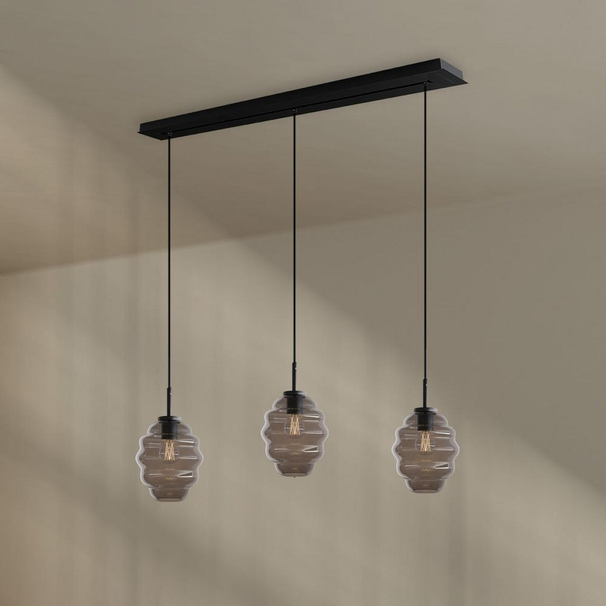HÄNGELEUCHTE Echos 3-flammig Rauch Ø 18cm - Anthrazit/Schwarz, Glas (18/18/20cm) - s.luce