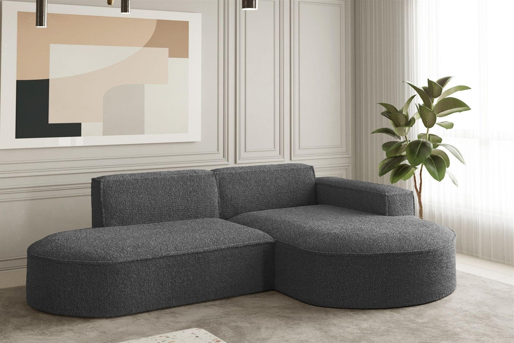 ECKSOFA Palma Xs Ottomane Ascot Bukla - Graphitfarben, Holzwerkstoff/Textil (236/165cm) - Fun Möbel