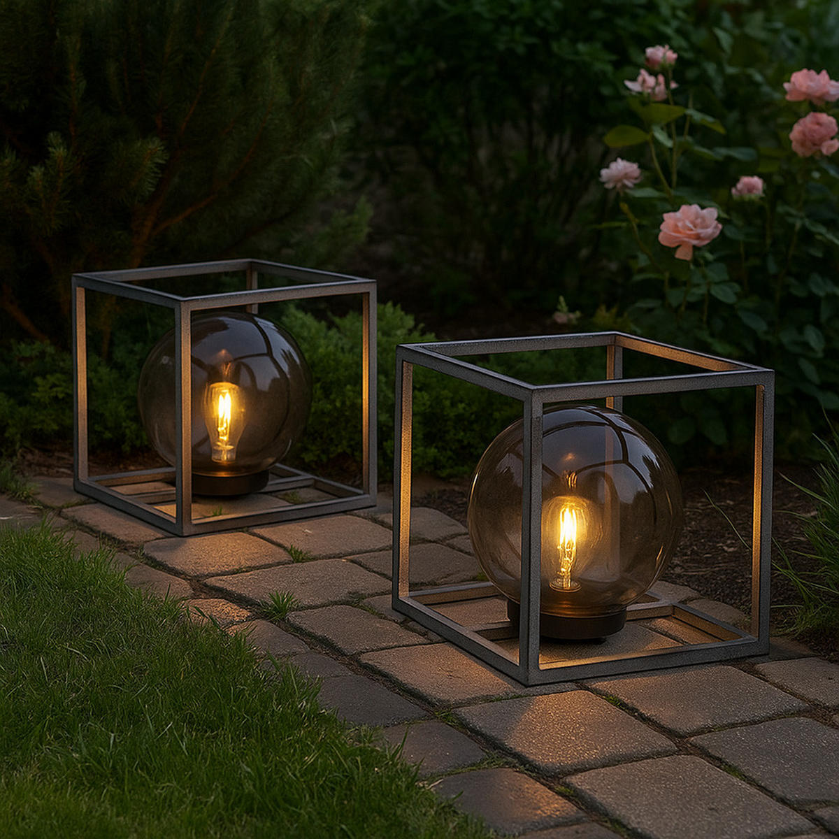 LED AUSSENLEUCHTE Kugel Rauch Schwarz - Schwarz, Glas (30/30/30cm) - Globo Lighting