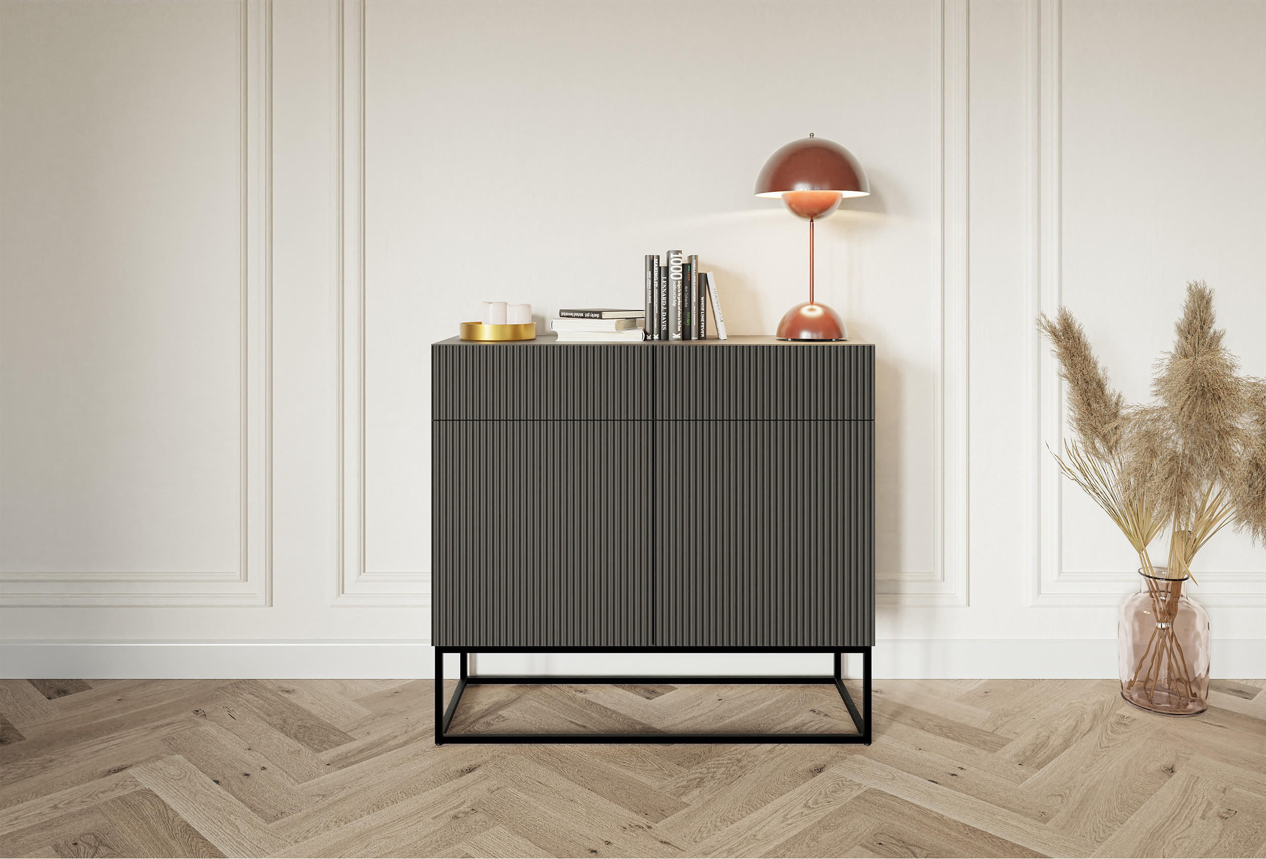 KOMMODE Veldio Schwarz mit schwarzen Beinen 100 cm - Schwarz, Holzwerkstoff/Metall (100/90/38cm) - Selsey