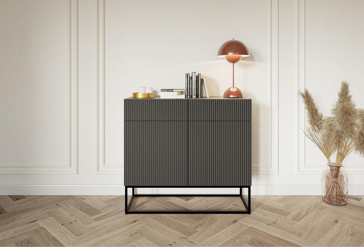 KOMMODE Veldio Schwarz mit schwarzen Beinen 100 cm - Schwarz, Holzwerkstoff/Metall (100/90/38cm) - Selsey