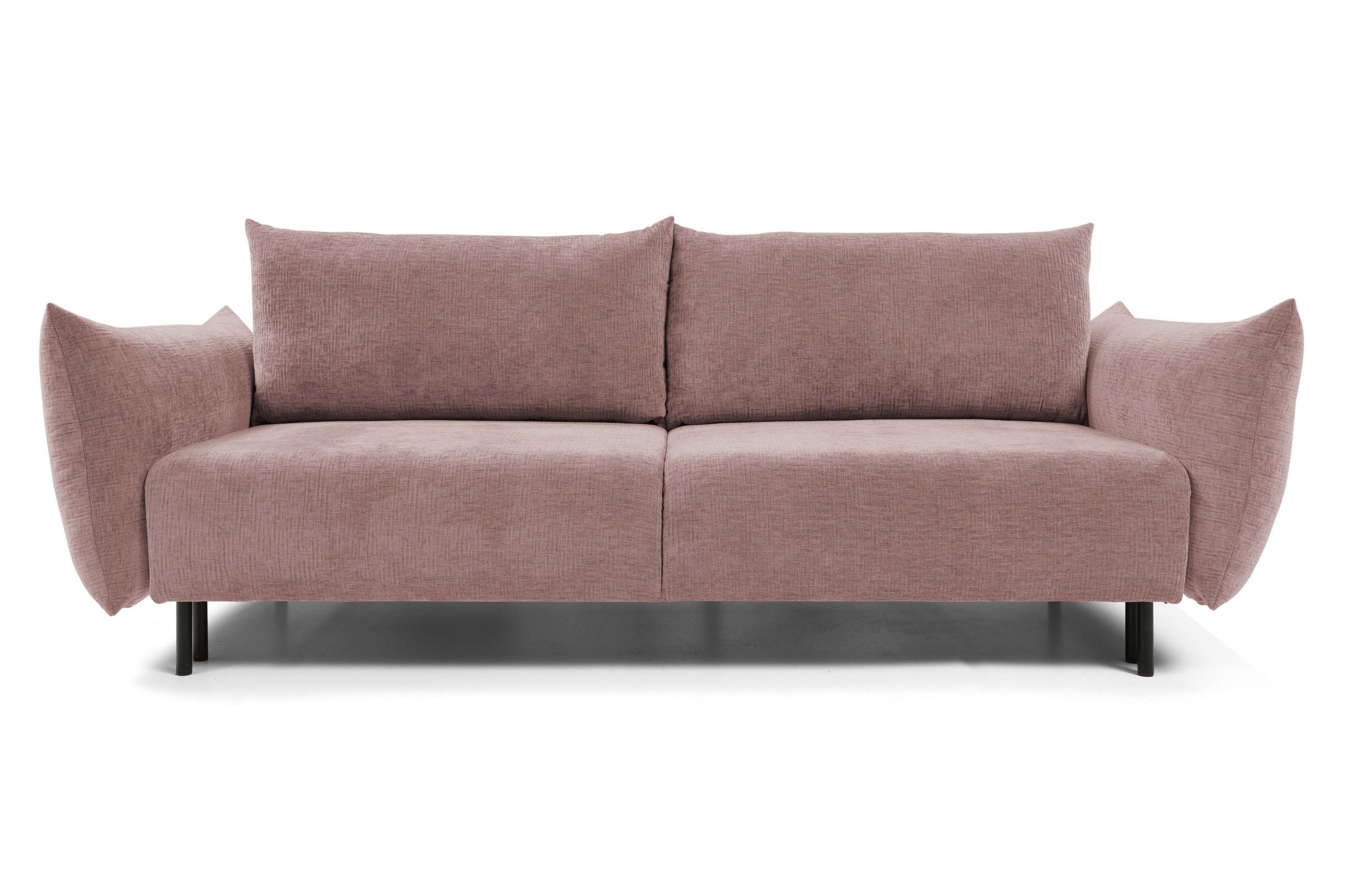 SOFA ADEL - Schlaffunktion Und Bettkasten, Wellenfederung, PUR-Schaum, Schwarze Metallfüße lose Rückenkissen, freistehend, 240x108x75 cm Pink - Pink, Holz/Textil (240/75/108cm) - DomoHome