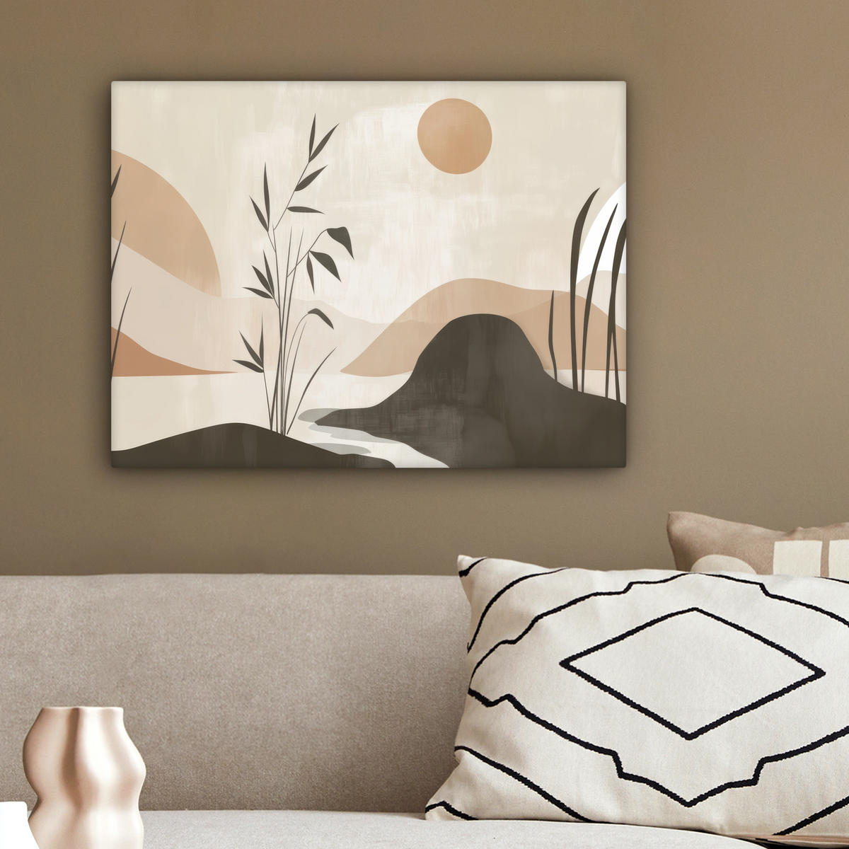 LEINWANDBILD Japandi - Landschaft - Beige 40x30 cm - Cognac, Textil (40/30cm) - MuchoWow
