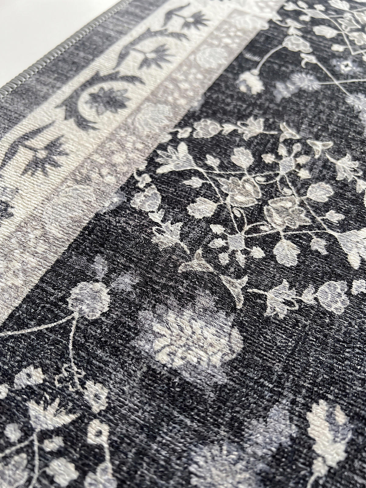 LÄUFER waschbar, mit floralen Ornamenten, VERNANTE in Schwarz-Creme-Grau, 80 x 150 cm - Schwarz, Textil (80/150cm) - KADIMA DESIGN