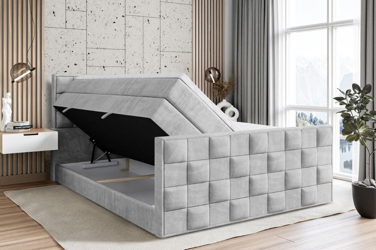 BOXSPRINGBETT ZAFIRA KING - 160 x 200 - H3/H4 - Hellgrau - Hellgrau, Holzwerkstoff (160/200cm) - ALTDECOR