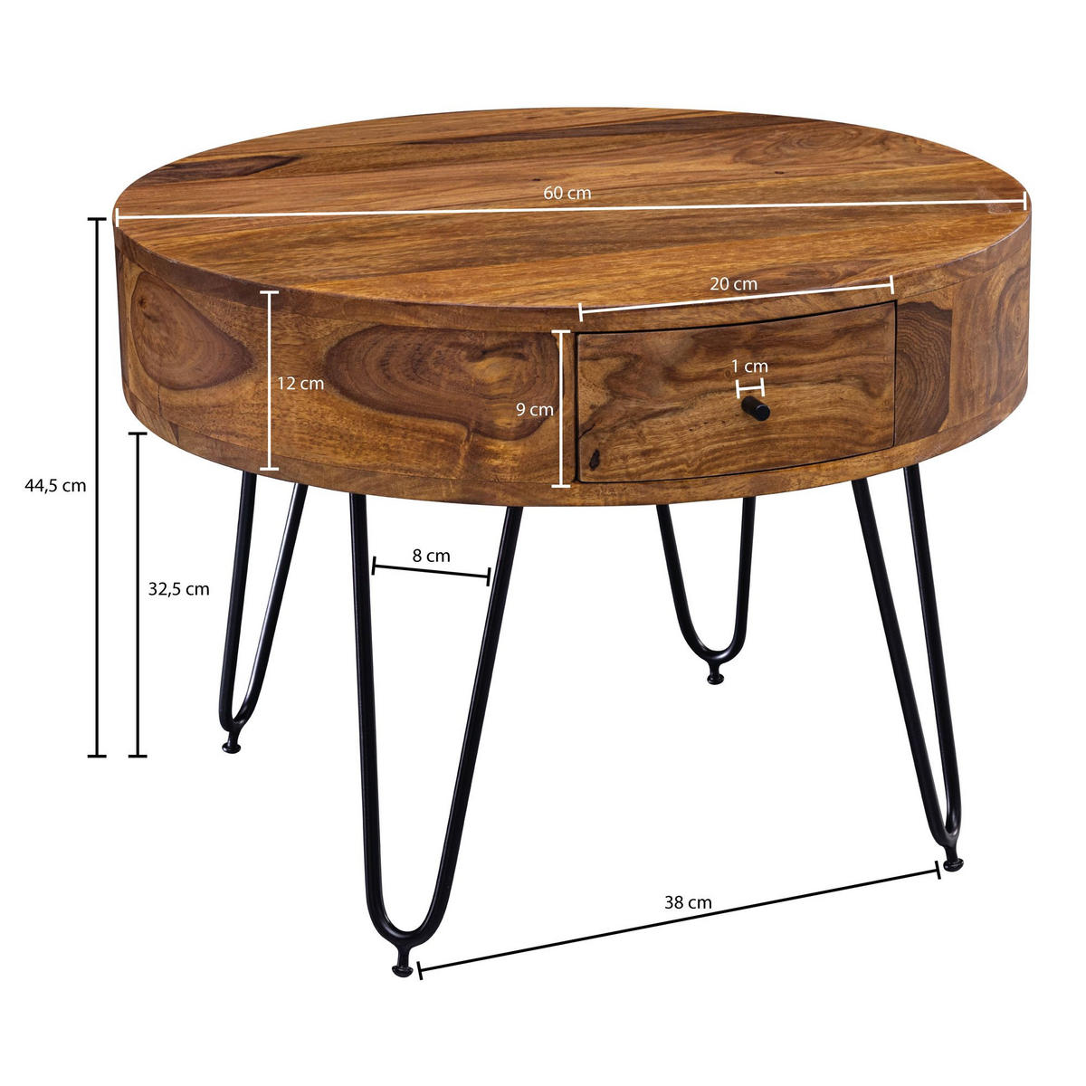 RUNDER Couchtisch MINO Sofatisch - Sheeshamfarben, Holz (60/60/44.5cm) - tinkaro