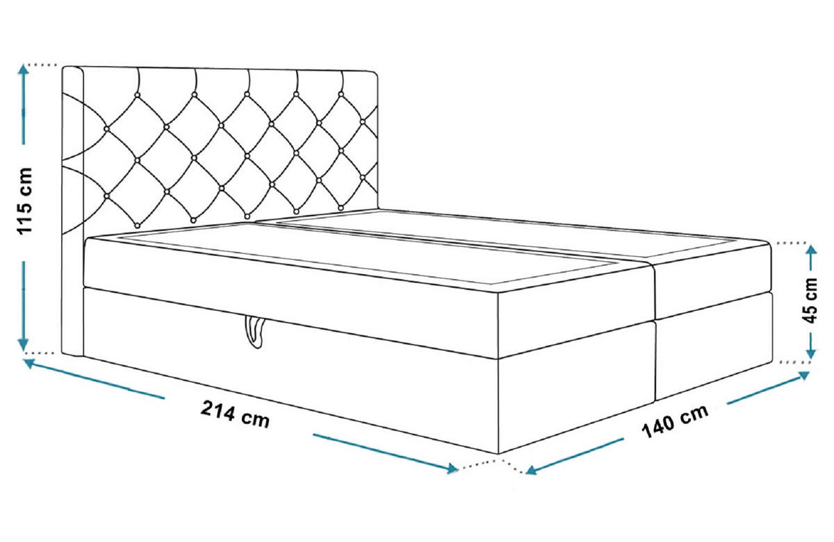 DOPPELBETT mit Matratze 140x200 Polo, Kristallknöpfen, Bettkasten, Hellgrau - Hellgrau, Holz/Textil (140/200cm) - Emporius