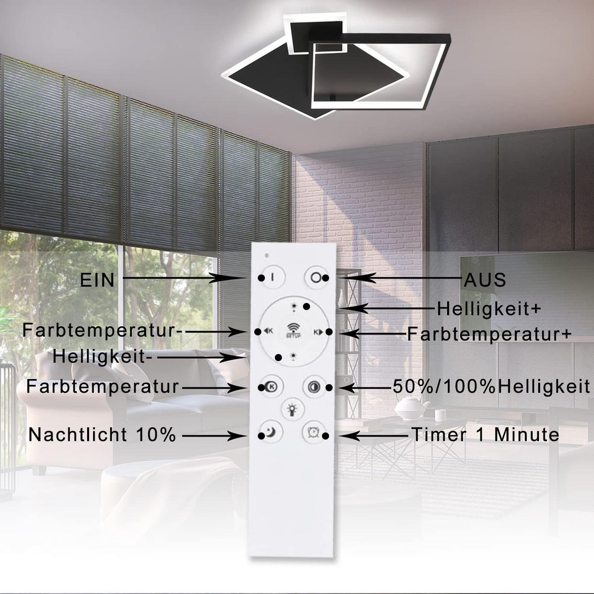 LED-DECKENLEUCHTE Maximilian 46/45/8 cm - Schwarz, Metall (46/45/8cm) - Nettlife