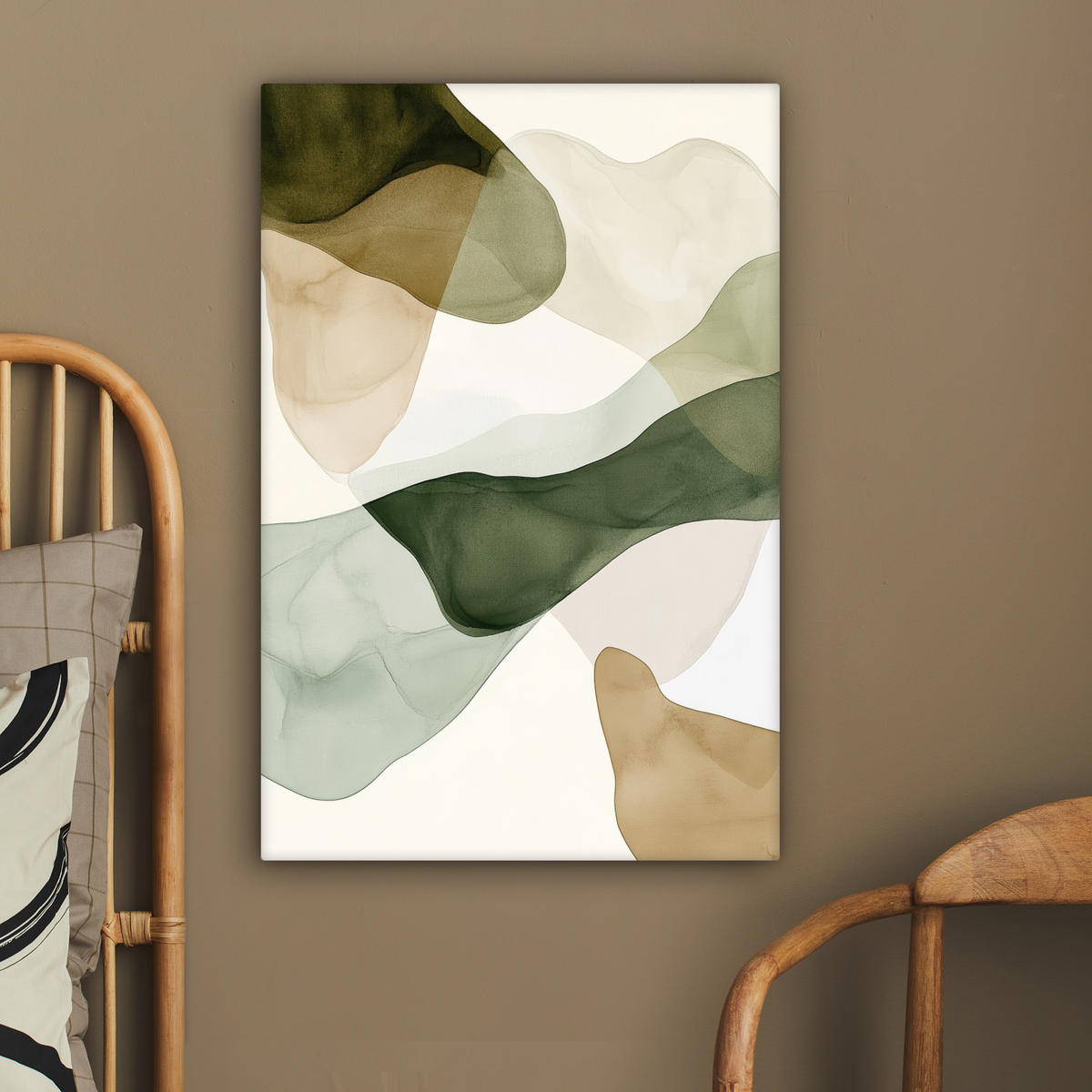 LEINWANDBILD Japandi - Abstrakt - Grün 60x90 cm - Salbeigrün, Textil (60/90cm) - MuchoWow