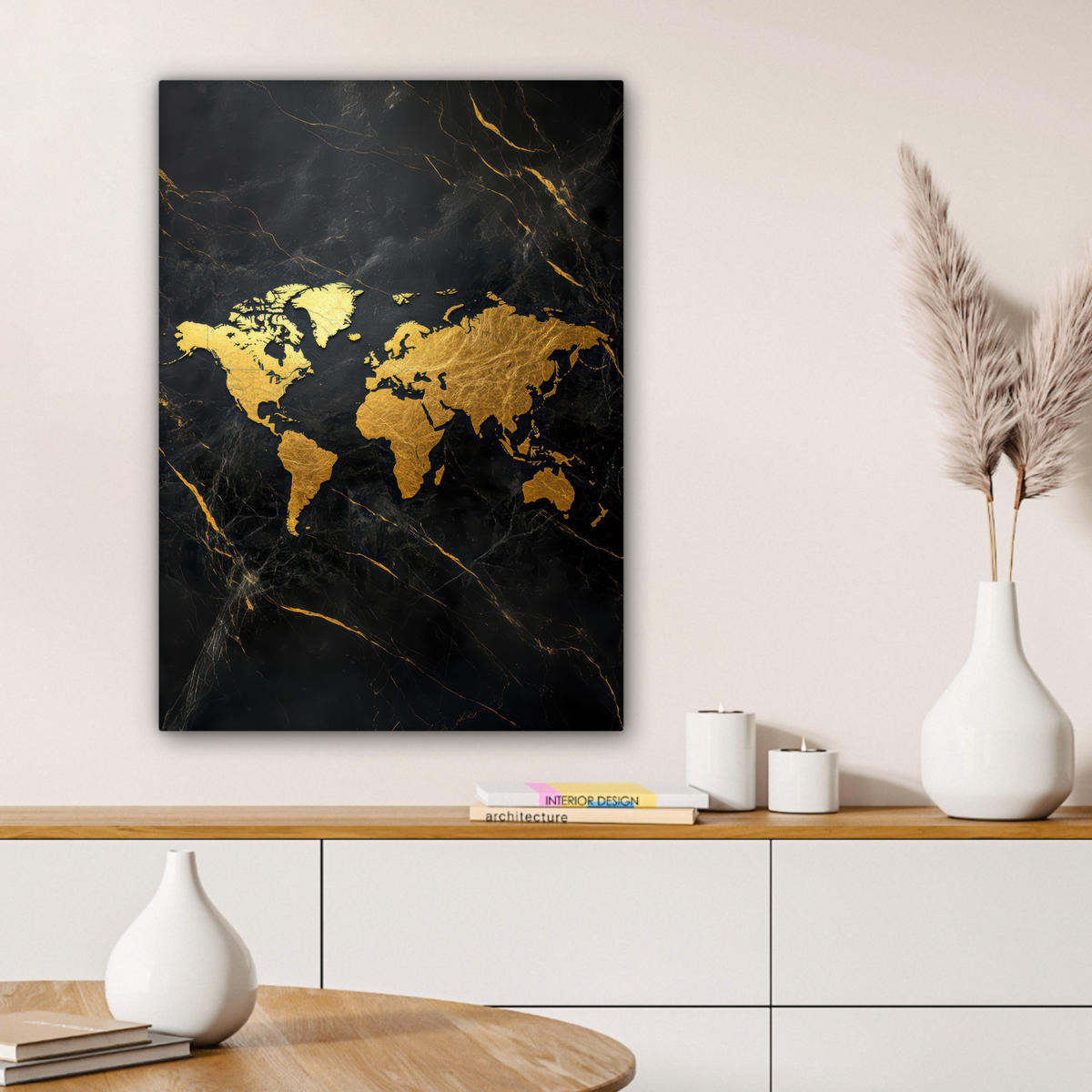 LEINWANDBILD Weltkarte - Gold - Marmor 60x80 cm - Goldfarben, Textil (60/80cm) - MuchoWow