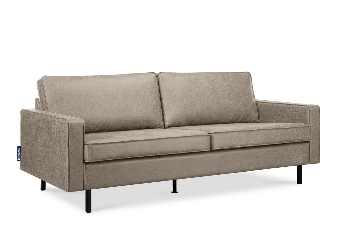 3-SITZER-SOFA INVIA Klassische-Stil mit Armlehnen, Lederoptik-Stoff, hellgrau - Hellgrau/Schwarz, Textil (209/87/98cm) - KONSIMO®