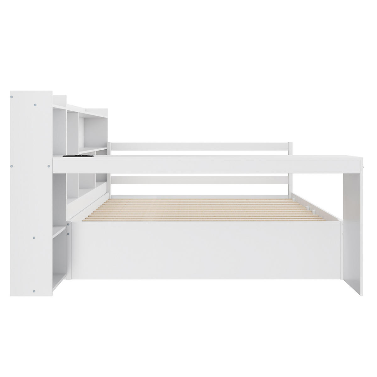 BETT 140/200 cm aus Massivholz mit Ausziehbett, Schreibtisch und Stauraum - Weiß, Holz (140/200cm) - Flora Grace
