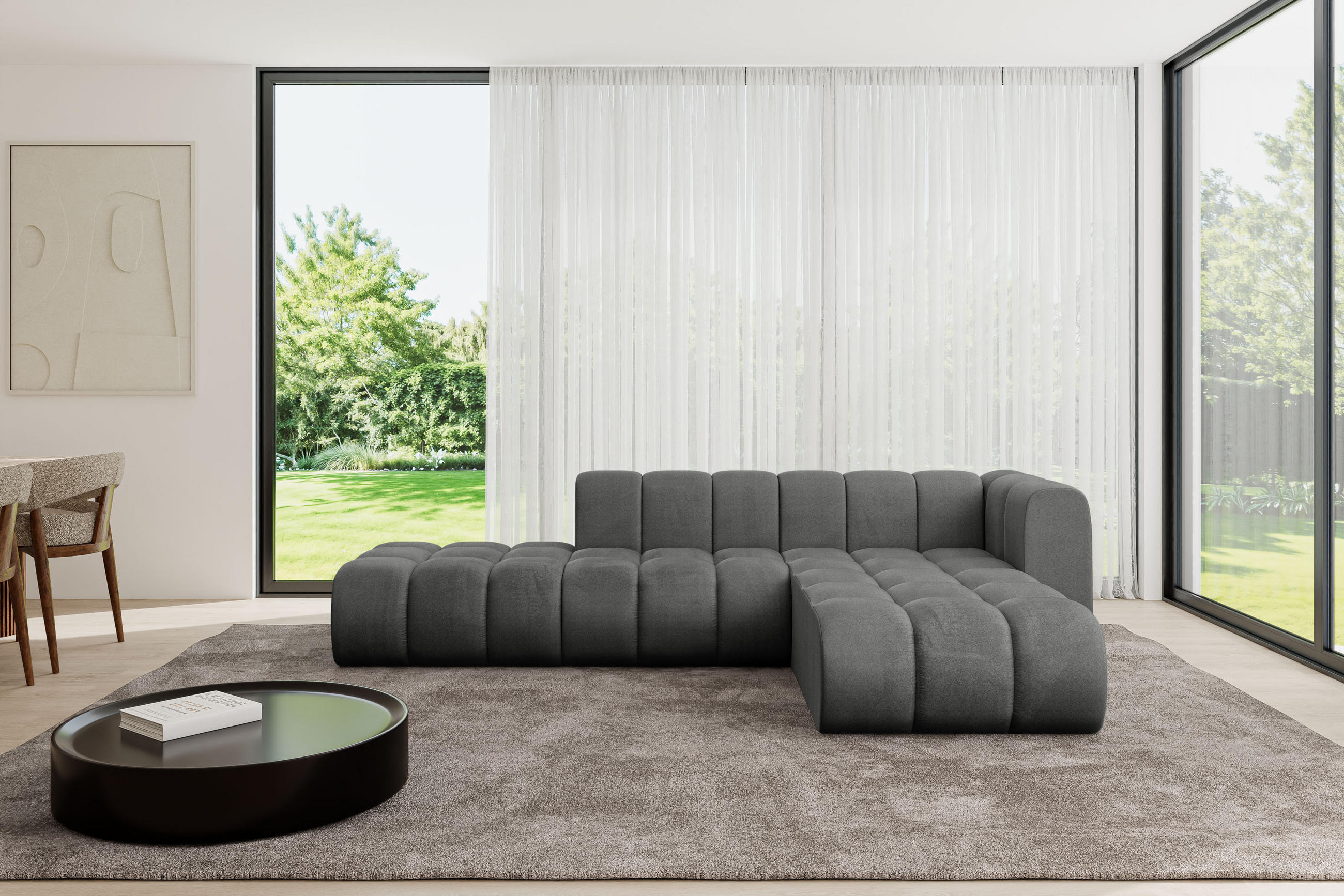 ECKSOFA modulares Sofa Zuvon-L1 - 296x177x70 cm Dunkelgrau - Dunkelgrau, Holzwerkstoff/Textil (296/177cm) - ALTDECOR