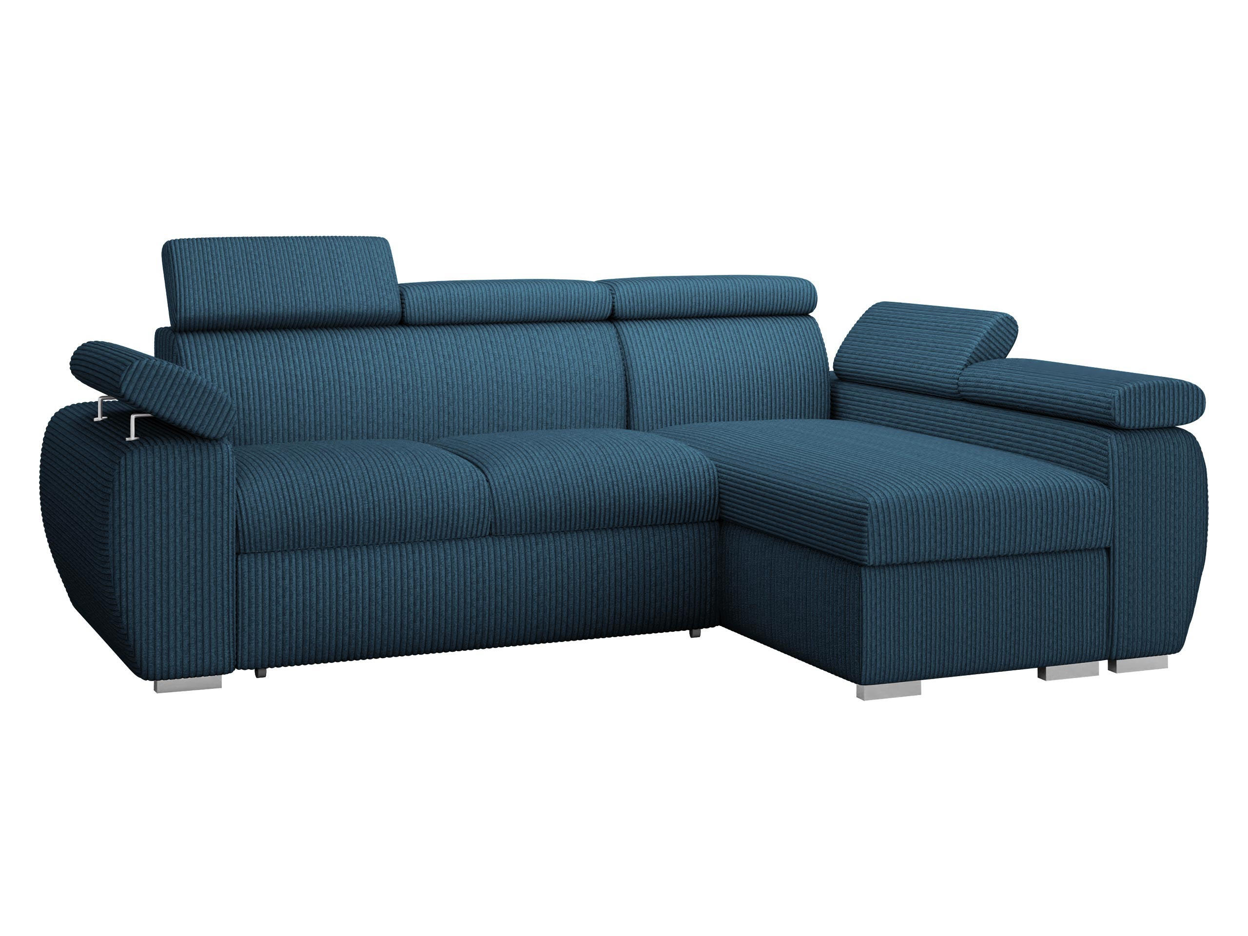ECKSOFA Boston Mini Premium Cord 2RLC Seite: Rechts 2R+LC - Chromfarben/Blau, Holz/Textil (255/170cm) - MIRJAN24