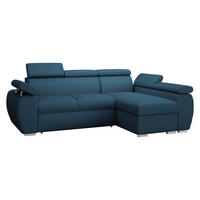 ECKSOFA Boston Mini Premium Cord 2RLC Seite: Rechts 2R+LC - Chromfarben/Blau, Holz/Textil (255/170cm) - MIRJAN24