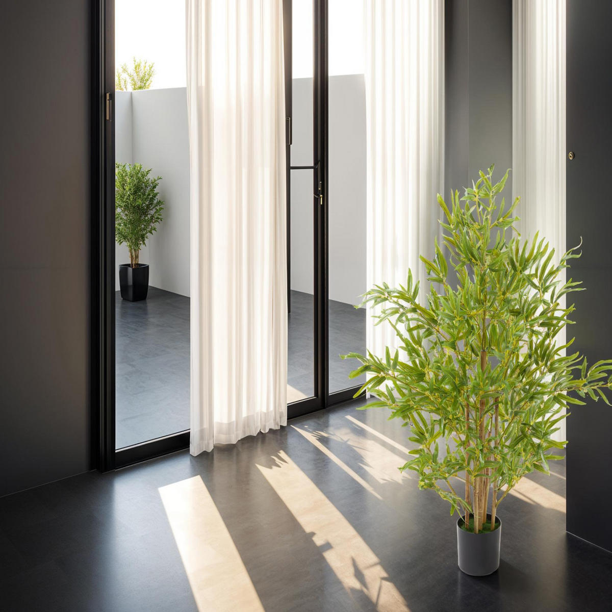 KÜNSTLICHER-BAMBUSBAUM Bambosa,stabiler Kunststoff-Blumentopf,grün - Grün, Kunststoff (120cm) - tectake