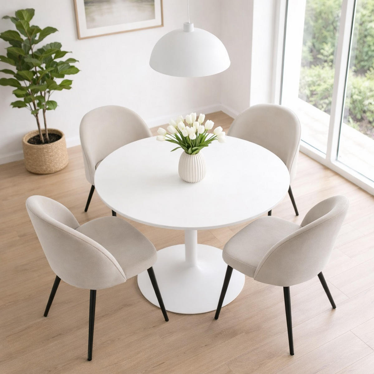 ESSGRUPPE 5-TLG. Carry Weiß, Beige - Beige/Weiß, Textil (110/74/110cm) - ebuy24
